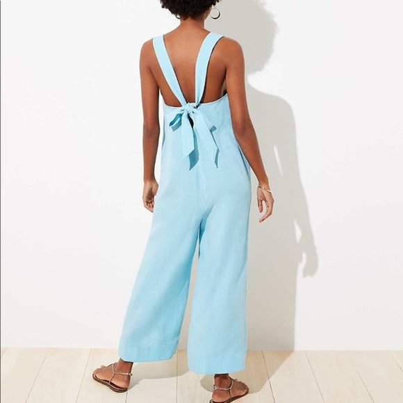 NWT Loft Beach Halter Tie V-neck Wide Leg Jumpsuit Medium - Picture 6 of 8